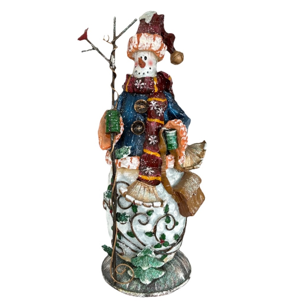 Festive Statement 13.5” Snowman Figurine with Bird Accent Table Top Decor
